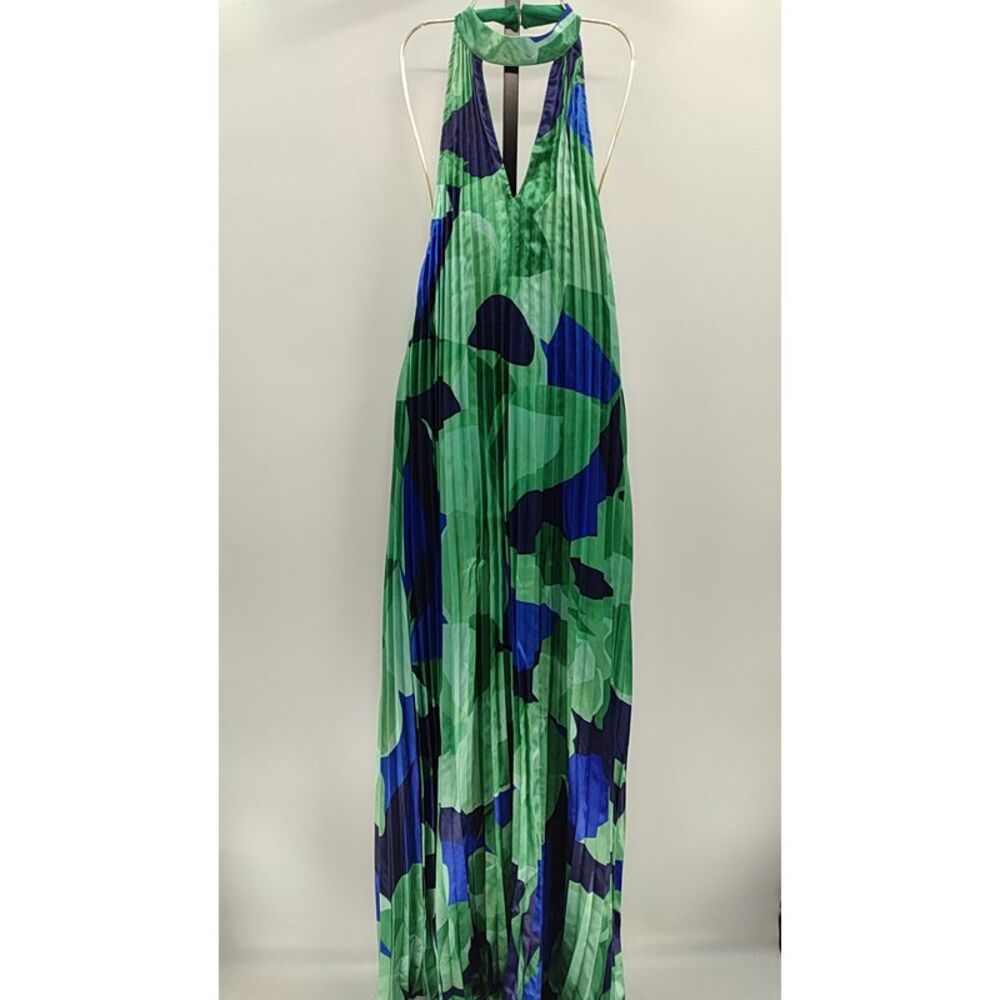 Lulu's Green & Blue Halter Pleated Maxi Dress